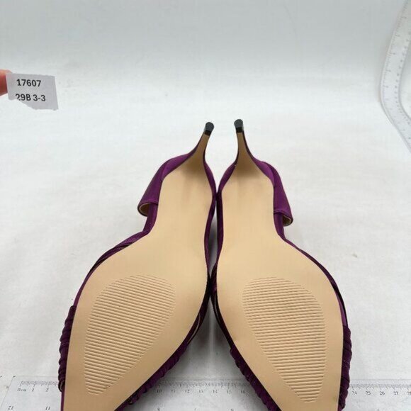 FSJ Women Low Kitten Heels Pointed Toe Slip on Pumps Pleated Satin Heels Purple - Picture 7 of 7